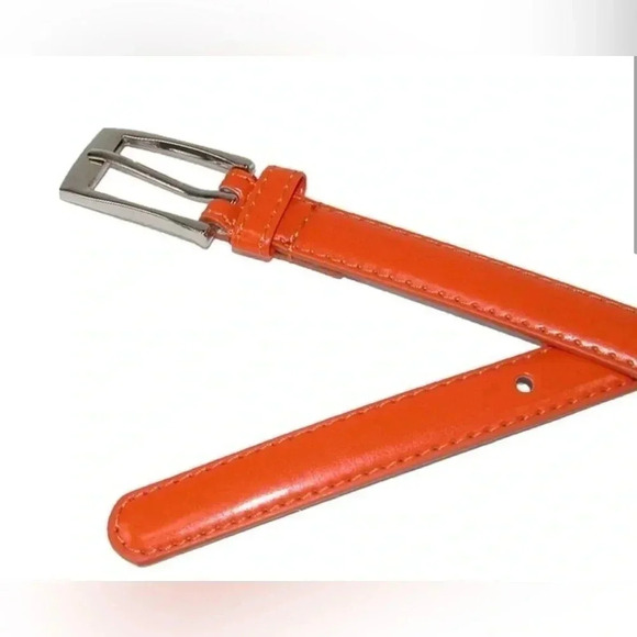 Women's Skinny Bright Orange Dress Belt Silver Tone Rectangle Buckle Small - Picture 5 of 14